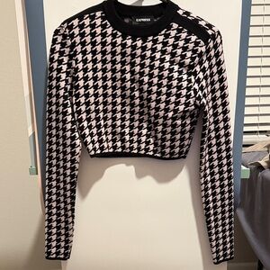 NWT Express Women's Black and Pink Houndstooth Crop Top